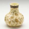 Faience lidded ceramic vase with gilt and painted daisies late 19th c stamped faience 409420 7 x 5 14 dia