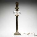 Candlestick form lamp converted from oil banquet lamp silverplated stick in classic greek revival design with cutglass reservoir 29 34 x 6 34
