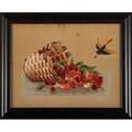 Crewel silk embroidery depicting a spilled basket of cherries 19th20th c signed c petty 15 12 x 20 sight