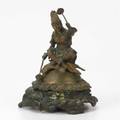 Figural dinner bell cast bronze in the form of an indian maiden seated on foliage ca 1910 7 12