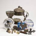 Cintra new hope box lot approx twentyone pieces 19th20th c two servants bells mini bronze stallion after pj mene castiron pointer etc tallest 7