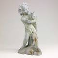 Garden statuary white metal fountain of a child holding a fish 20th c 22 12 x 11 12 x 10