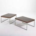 Desiron pair of custom occasional tables 2000s wenge and brushed steel paper label 14 12 x 30 x 22