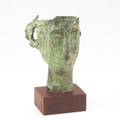 Modern bronze scultpure verdigris bronze cast on walnut base 11 x 5 x 6