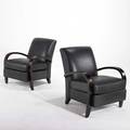 Art deco style pair of club chairs 1990s leather and mahogany 34 12 x 28 12 x 35