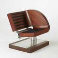 Studio lounge chair likely american 1970s spruce leatherette and polished aluminum unmarked 34 x 29 12 x 31