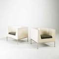 Stendig pair of club chairs 1960s painted fiberglass upholstery and chromed steel unmarked 26 12 x 30 x 25