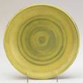 Maija grotell ribbed plate with yellowgreen glaze signed mg 1 58 x 9 12 dia