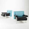 Felice rossi pair of club chairs italy 1980s canvas leather and enameled metal labeled 34 x 37 x 39