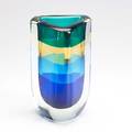Fulvio bianconi venini large thickwalled threesided vase with multicolored bands cased in clear glass 1997 etched venini fulvio bianconi 199731 and clear label veninimuranomade in italy