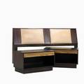 Harvey probber harvey probber inc kingsized headboard and nightstands 1960s mahogany rosewood brass and upholstery metal label nightstand 20 x 36 x 18 headboard 40 x 80 x 8