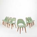 Eero saarinen knoll assoc set of eight dining chairs usa 1950s wool and laminated walnut unmarked each 32 x 22 x 20