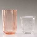 Art deco glass two pieces 20th c steuben etched clear vase and fostoria fluted pink vase by george sakier taller 10