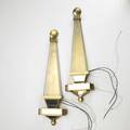 Art deco pair of obelisk shaped sconces in brass mirror and glass unmarked 22 x 6 12 x 2 12