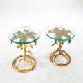 Style of arthur court pair of side tables usa 1970s gilt aluminum and glass unmarked 17 x 19 dia