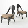 Modern pair of spoonback lounge chairs usa 1960s ebonized wood and silk unmarked each 35 x 22 x 26