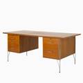 Peter hvidt france  sons attr executive desk denmark 1960s teak and chromed steel unmarked 29 12 x 71 x 33 12