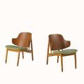 Ib kofodlarsen pair of lounge chairs denmark 1960s beech teak and wool unmarked each 28 12 x 21 12 x 25 12