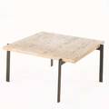 Style of poul kjaerholm coffee table steel and travertine unmarked 13 x 30 sq