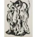 Louis wolchonok american 18981973 ink and gouache on paper of abstract figures framed signed 23 x 17 sight