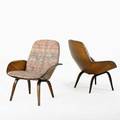 George mulhauser plycraft pair of lounge chairs 1950s walnut laminate and upholstery unmarked 32 x 29 x 30