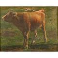 19th c animal portrait oil on canvas of a cow framed signed k farnier 14 x 11