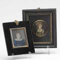 Two naive portrait miniatures on ivory each depicting a young girl 19th c framed larger 2 34 x 2 12 sight