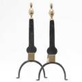 Knifeblade andirons wrought iron with brass trim and finials 19th c 20 12 x 8 14 x 18 12