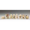 Japanese netsuke eight figural items in ivory or bone 19th20th c most marked tallest 2