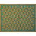 Two patchwork quilts handmade in green and gold cotton fabrics with machinemade border 20th c larger 72 sq