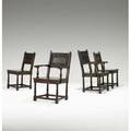 Set of four elizabethan style dining chairs walnut frames and carved backs 20th c armchairs 38 12 x 24 x 22