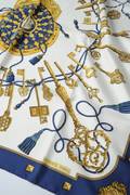Hermes Blue and White Multi Les Cles Silk Scarf
