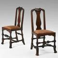 Pair of queen anne sidechairs walnut with pierced heart crest and spade feet mid 18th c 38 12 x 18 x 16