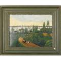 19th c american naive historic landscape oil on board of sunnyside the home of washington irving tarrytown ny 1895 framed signed m m dix 95 18 x 24