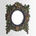 Hugo lonitz majolica mirror tree branches and ivy decorated with birds and nest with eggs germany ca 1880 double fish mark 21 x 6 12