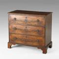 Georgian bachelors chest mahogany with banded inlay top three drawers and bracket feet early 19th c 33 12 x 36 12 x 18 12