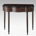 New england sheraton card table figured mahogany with serpentine front and turned fluted legs ca 18101820 29 34 x 36 x 18 closed