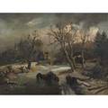 19th c european landscape oil on canvas of a winter scene 1888 framed initialed sba and dated 32 x 44