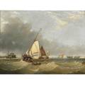 19th c european maritime painting oil on panel panorama of sailing ships flying dutch flags framed 20 x 26