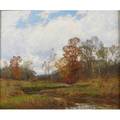 William merritt post american 18561935 oil on canvas of a wooded landscape framed signed 25 x 30