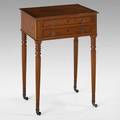 New england sewing table satinwood with inlay and fitted drawers early 19th c 28 12 x 19 34 x 15 12