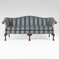 Chippendale camelback sofa mahogany frame with ball and claw feet and loose cushion 20th c 32 x 89 x 26