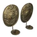 Pair of brass sconces with figural roman heads and fruit basket decoration 19th c 17