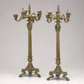 Pair of bronze candelabra sixarm with claw feet early 20th c 25 12