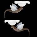 Pair of bronze art nouveau sconces in the shape of flying doves with etched opalescent glass wings and shades french ca 1910 10 x 9 x 14