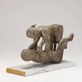 East african articulated wood figures embracing mounted on wood 20th c 16 14 x 6