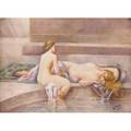 Limoges porcelain plaque depicting nudes in a bath house 1906 framed signed a barr 8 38 x 10 34 plaque