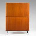 Borge mogensen attr nipu tambour cabinet denmark 1950s teak and matte chrome steel marked nipu denmark overall 64 x 47 x 18