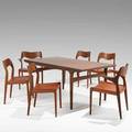 Niels o moller jl moller hojbjerg extension dining table and six chairs two arm and four side denmark 1970s teak and leather unmarked table 28 12 x 67 x 35 12 two leaves 29 cha