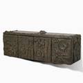 Paul evans directional sculpted bronze wallhanging cabinet usa 1970s bronze composite wood slate unmarked 24 x 74 x 21 12